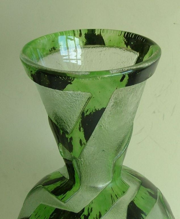 Monumental Degue Geometric Acid Etched Museum Quality Vase In Excellent Condition In Oakland, CA