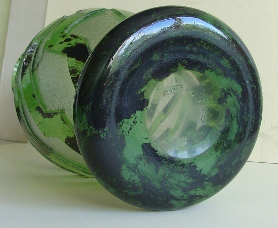Mid-20th Century Monumental Degue Geometric Acid Etched Museum Quality Vase