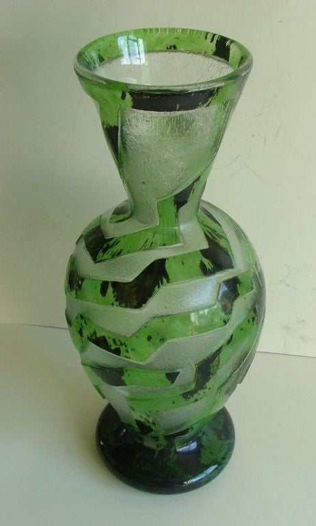 Enamel Monumental Degue Geometric Acid Etched Museum Quality Vase