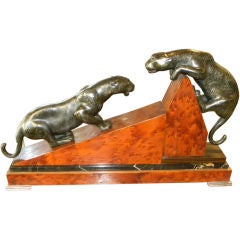 1930's French deco statue,  two spotted cats/cougars playing!