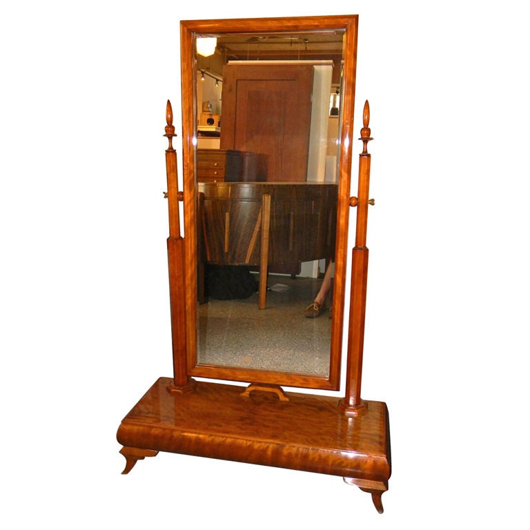 Wonderful Standing Art Deco Honduras Mahogany Wood Mirror