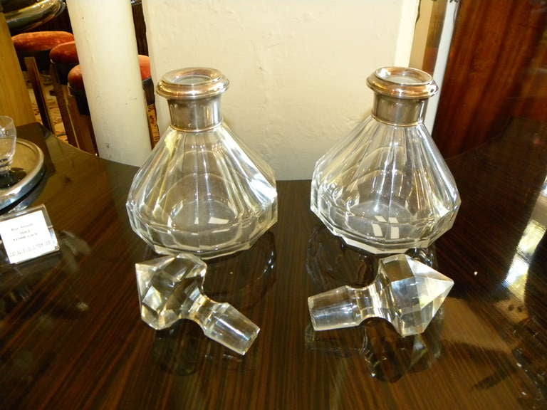 Glass Matching Pair of European Crystal Decanters