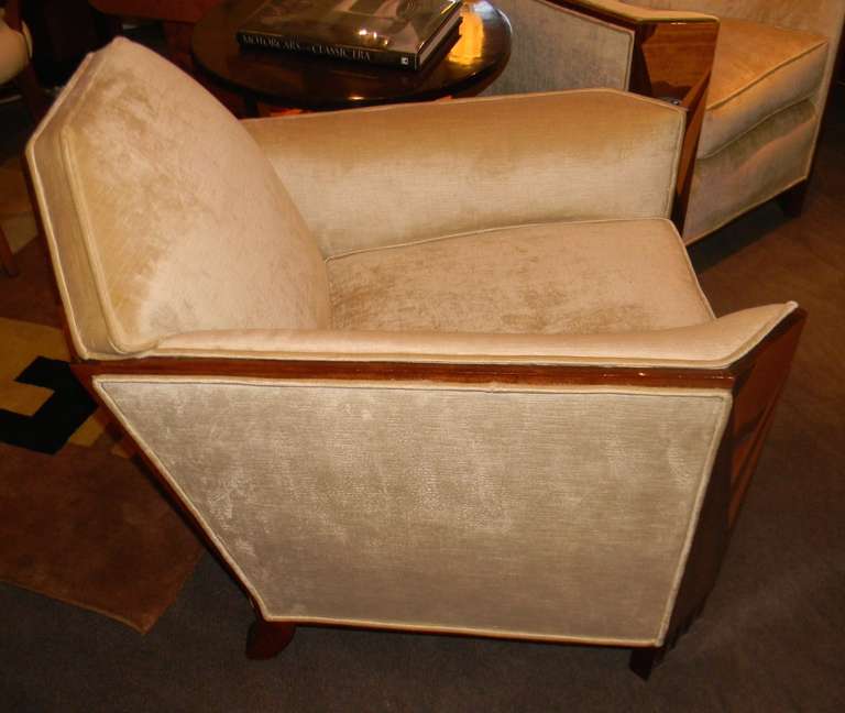 French Art Deco Club Chairs, Cubist with Sunburst Marquetry Panels 1