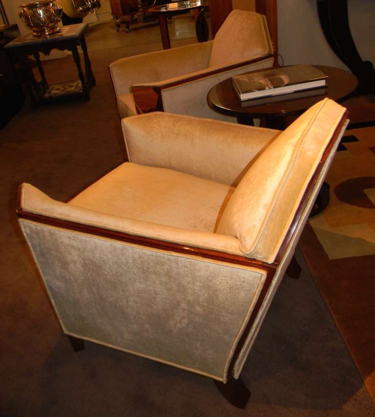 French Art Deco Club Chairs, Cubist with Sunburst Marquetry Panels 2