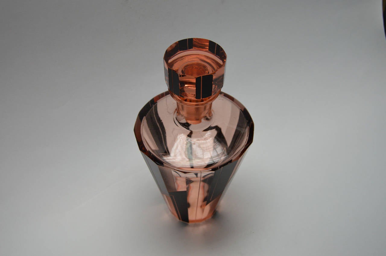Czech Modernist Art Deco Decanter Liqueur Bottle and Six Glasses Karl Palda In Excellent Condition In Oakland, CA