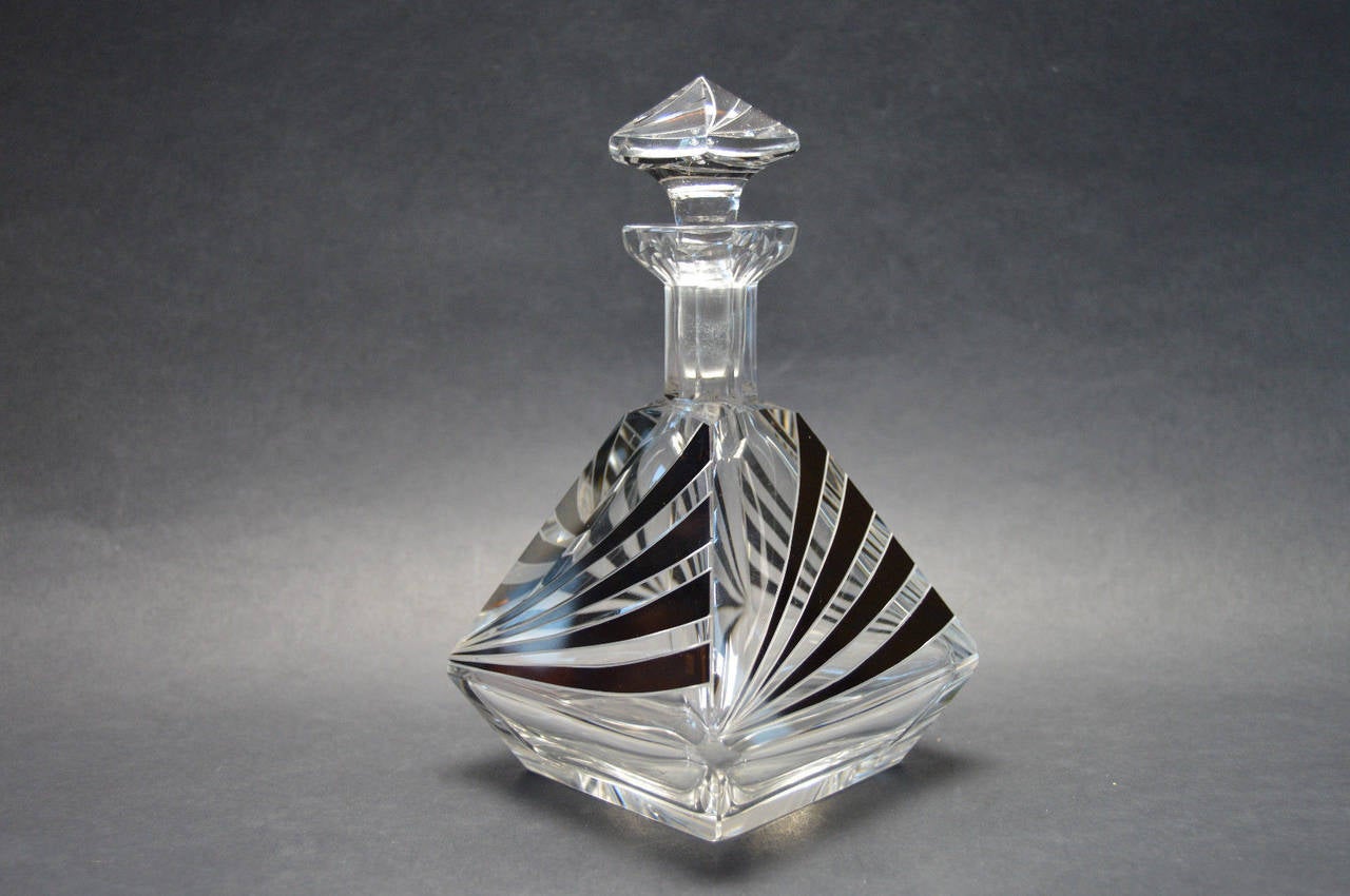 Modernist Art Deco Decanter Bottle with Six Glasses Designed by Karl Palda In Excellent Condition In Oakland, CA