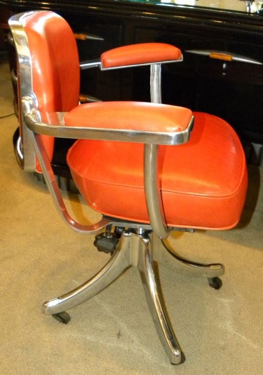 A fantastic and rare 1930's Tan-sad industrial swivel office desk chair, superb English Deco Industrial design, fully polished.<br />
This is a fabulous chair, very high quality and a great bit of British industrial design.<br />
<br />
Cast