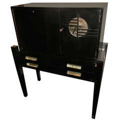 1940's Black Art Deco lacquer Bar or Secretary lucite handles