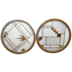 Unusual pair of leaded glass porthole art deco panels