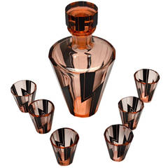 Czech Modernist Art Deco Decanter Liqueur Bottle and Six Glasses Karl Palda