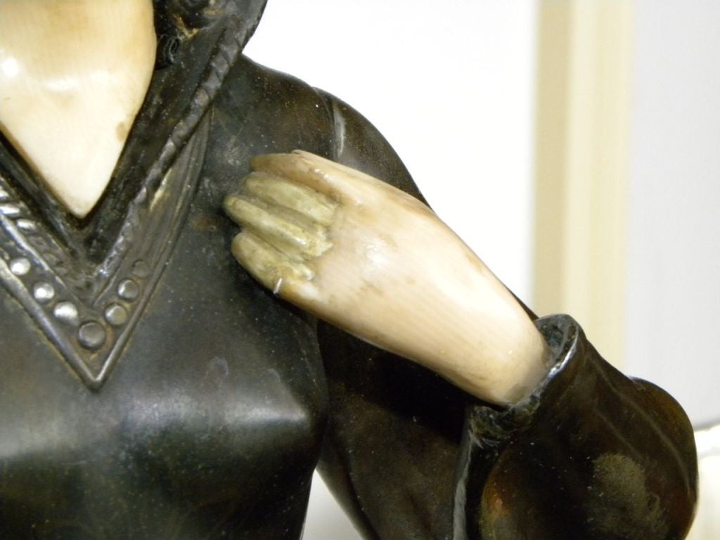 Métal Statue française d'une femme et d'un chien Barzoï:: signée : S Cali