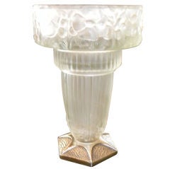 Wonderful French Art Deco Leleu glass vase on metal base.