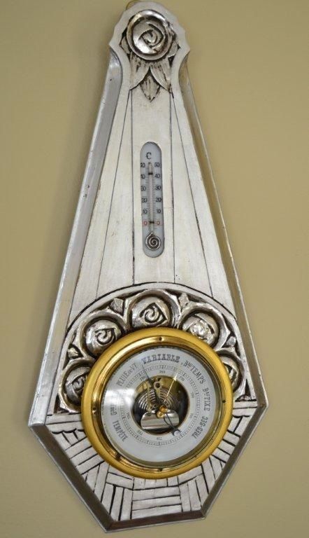 French FRENCH ART DECO BAROMETER THERMOMETER SILVER LEAFED