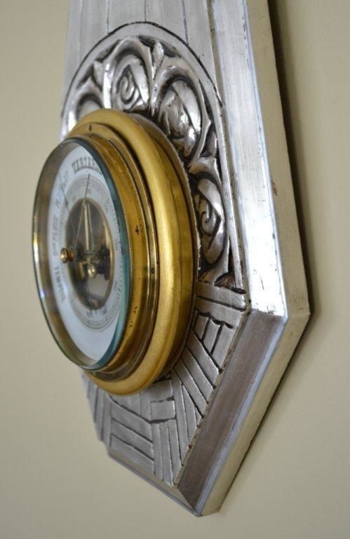 FRENCH ART DECO BAROMETER THERMOMETER SILVER LEAFED 1