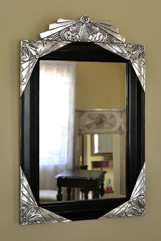 Mid-20th Century Stunning carved 1930's French mirror with Ebony black and silver