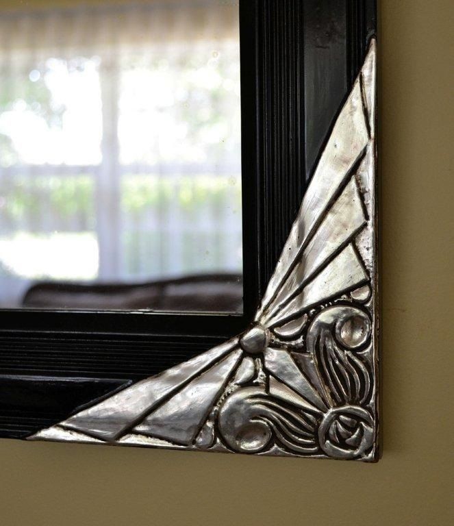 Wood Stunning carved 1930's French mirror with Ebony black and silver