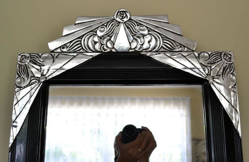 Stunning carved 1930's French mirror with Ebony black and silver 2