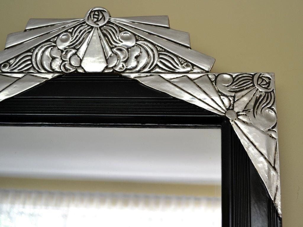 Stunning carved 1930's French mirror with Ebony black and silver 4