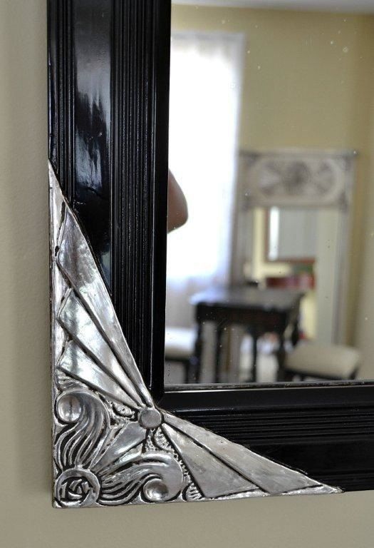 Stunning carved 1930's French mirror with Ebony black and silver 5