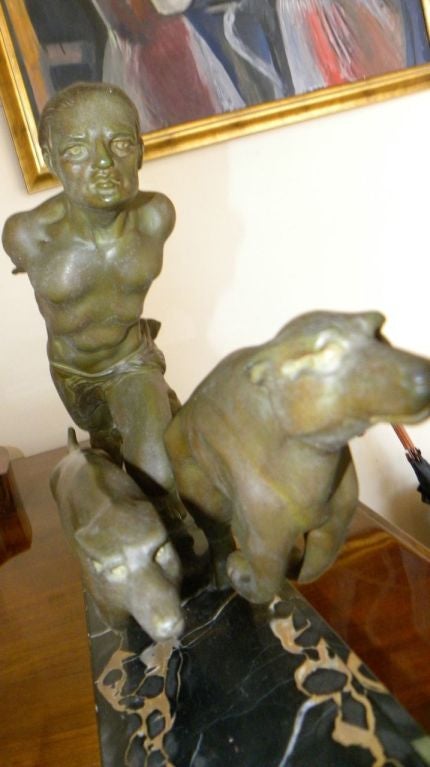 French Art Deco Running Male with Dogs on the hunt by Valderi 3