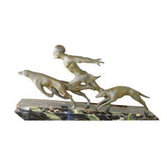 Vintage French Art Deco Running Male with Dogs on the hunt by Valderi