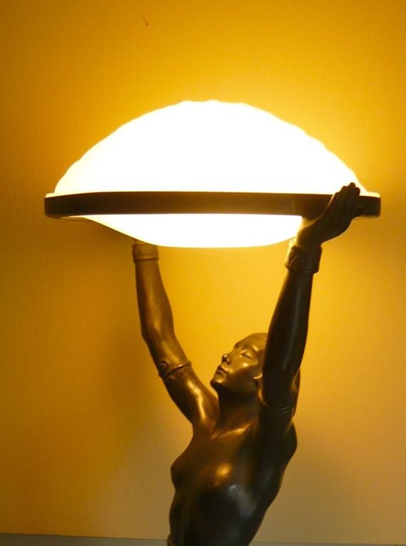 Outstanding Original French Art Deco statue light  Max LeVerrier 3
