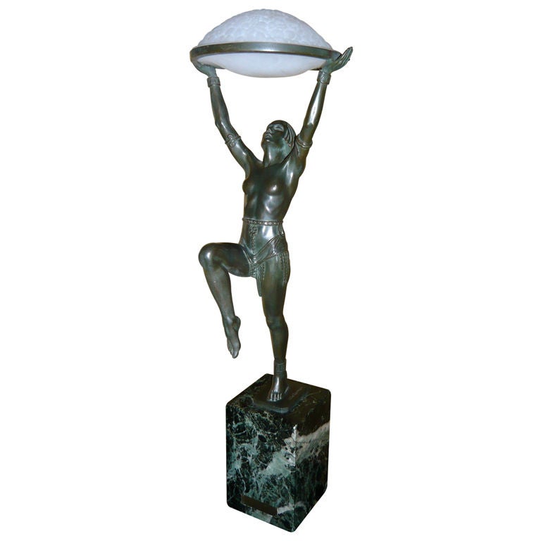 Outstanding Original French Art Deco statue light  Max LeVerrier