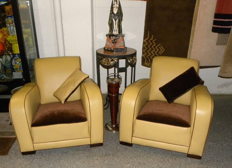 Leather French Style Streamline Club Chairs Art Deco