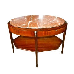 Classic French Art Deco Oval side table with metal and marble