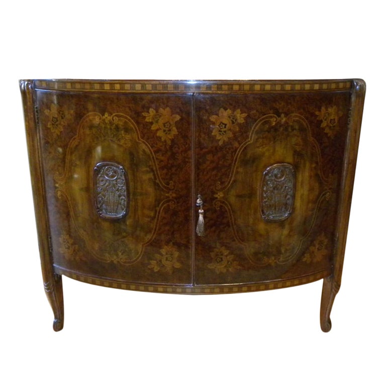 Early French Art Deco 1920s Exquisite Demilune Shaped Cabinet