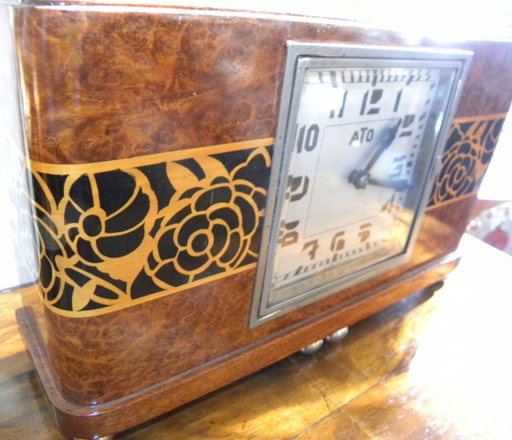 Mid-20th Century French original Art Deco ATO wooden clock with battery
