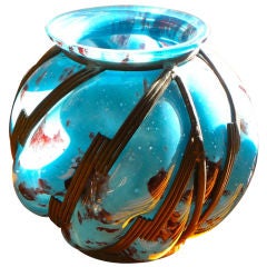 Original Blue Spotted Glass with Iron in Lorraine Style Vase 6
