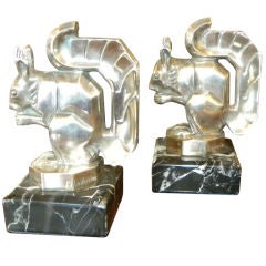 French Art Deco cubist squirrel bookends by Le Verrier