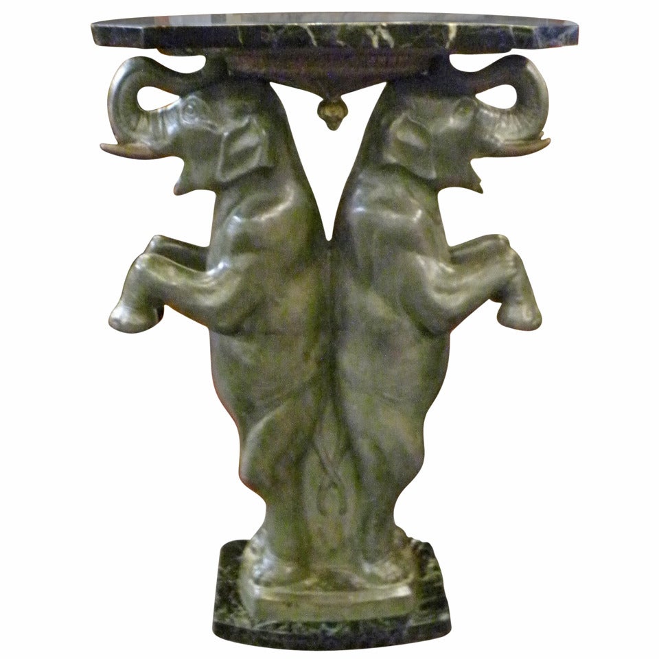 French Art Deco Occasional Table with Elephant  Sculpture signed P. Seca