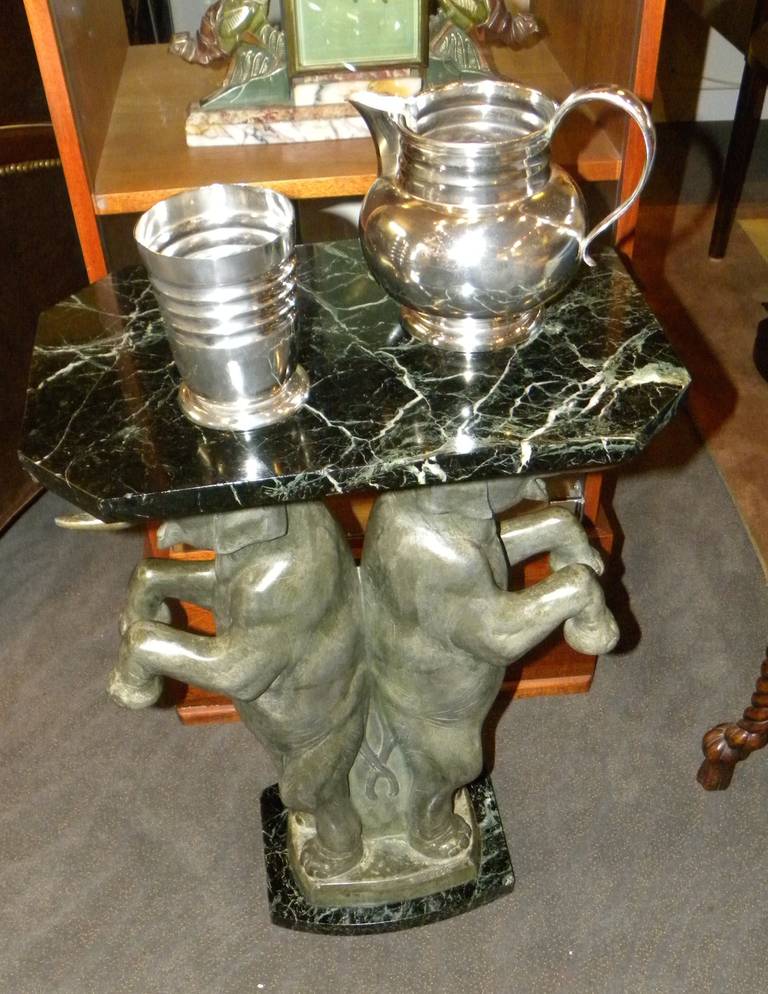 20th Century French Art Deco Occasional Table with Elephant  Sculpture signed P. Seca