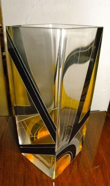 Mid-20th Century Modernist Two-Tone Czech Karl Palda Enamel Glass Vase