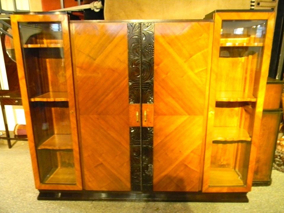 Argentine Large Art Deco Cabinet, Display Storage with Hand-Carved Front
