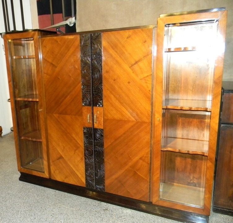 Large Art Deco Cabinet, Display Storage with Hand-Carved Front In Excellent Condition In Oakland, CA