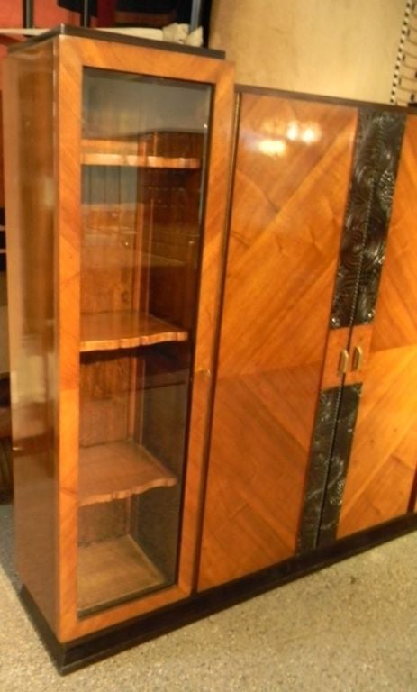 Glass Large Art Deco Cabinet, Display Storage with Hand-Carved Front