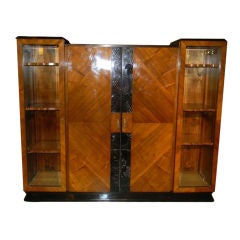 Large Art Deco Cabinet, Display Storage with Hand-Carved Front