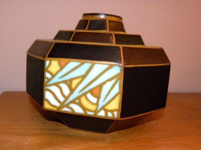 Ceramic Charles Catteau Octagon Stepped Art Deco Vase