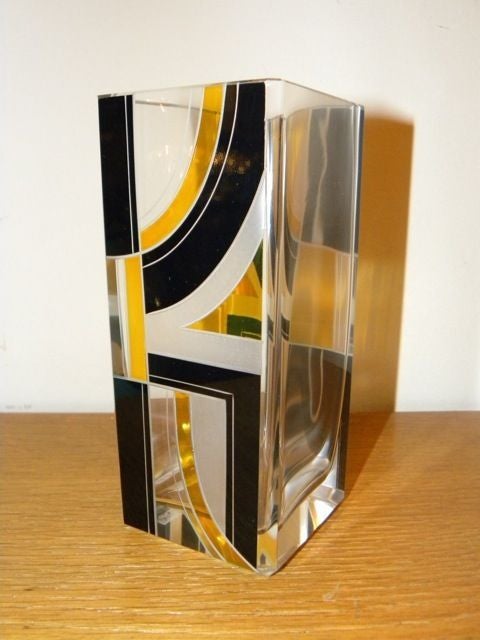 Black and Yellow Square Czechoslovakian Vase