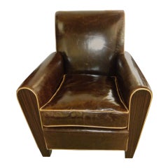 Used Stunning French leather chair with solid Macassar panels & feet