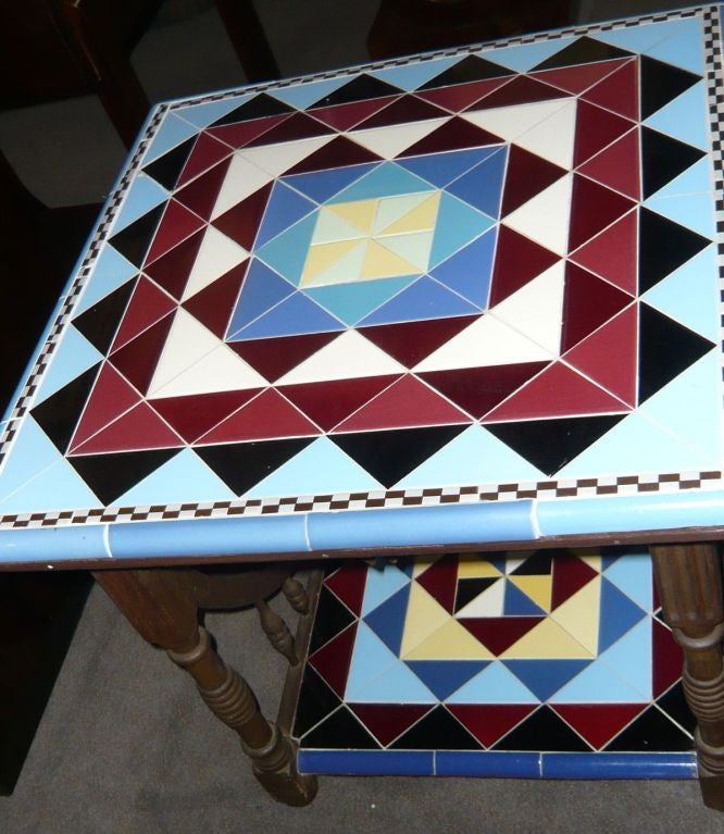 Wood Original Art Deco Geometric Tile Table