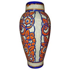 Catteau Era Ceramic Art Deco Vase with Flower Motif 1
