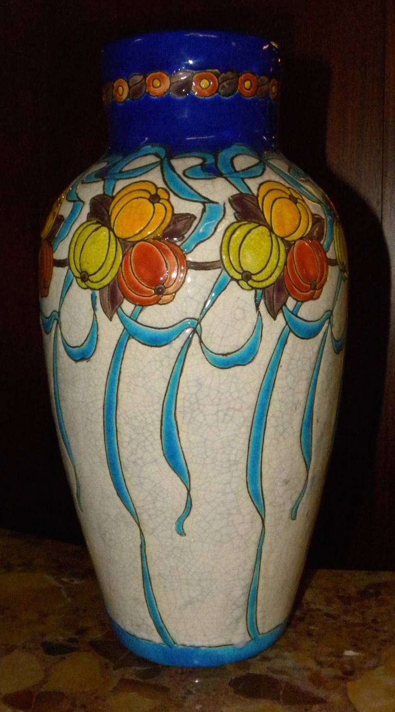 Art Deco Large Charles Catteau Boch Ceramic Vase For Sale