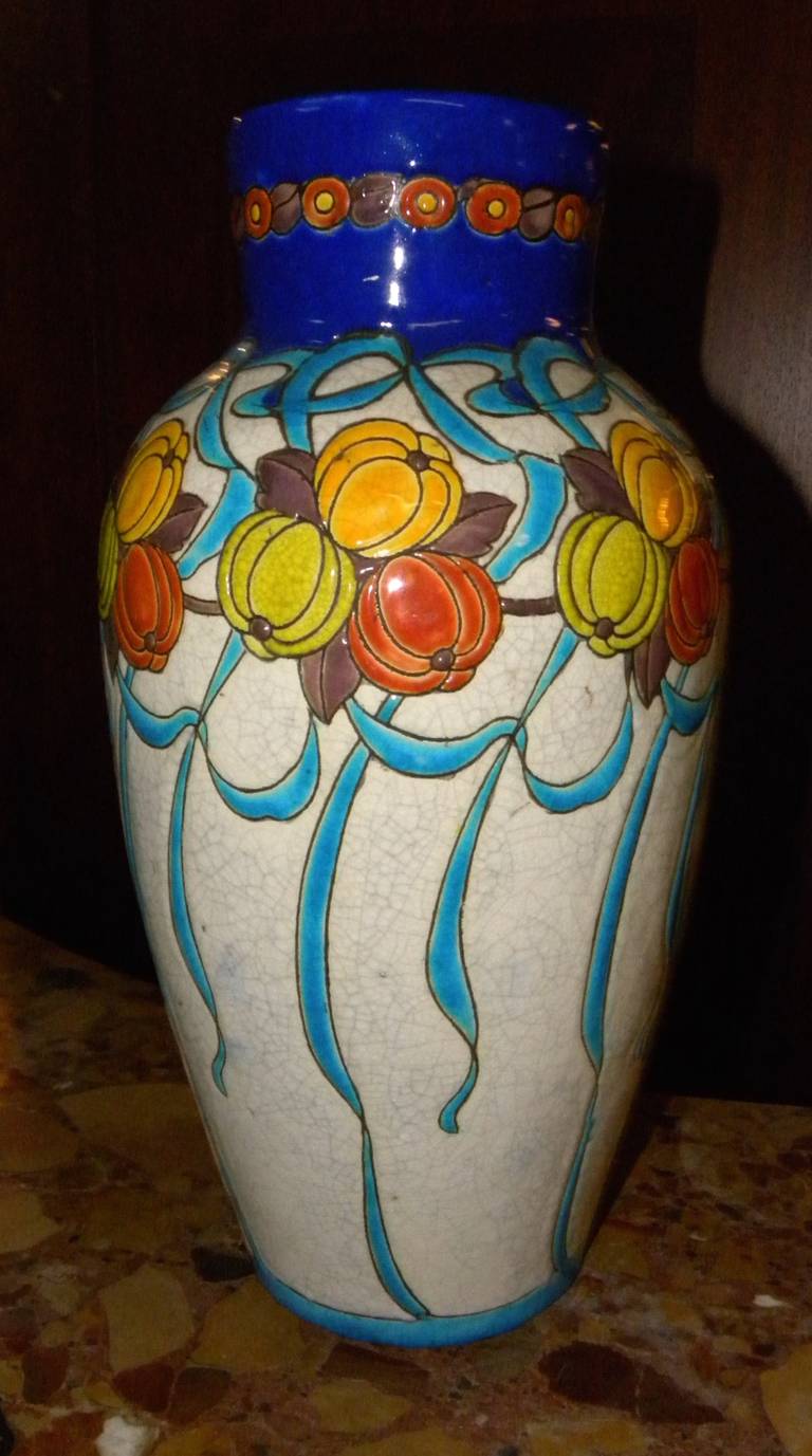 Large Charles Catteau Boch Ceramic Vase In Good Condition For Sale In Oakland, CA