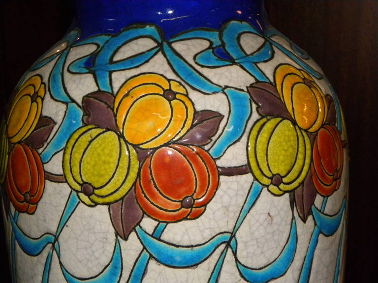 Art déco Grand vase en céramique Charles Catteau Boch en vente