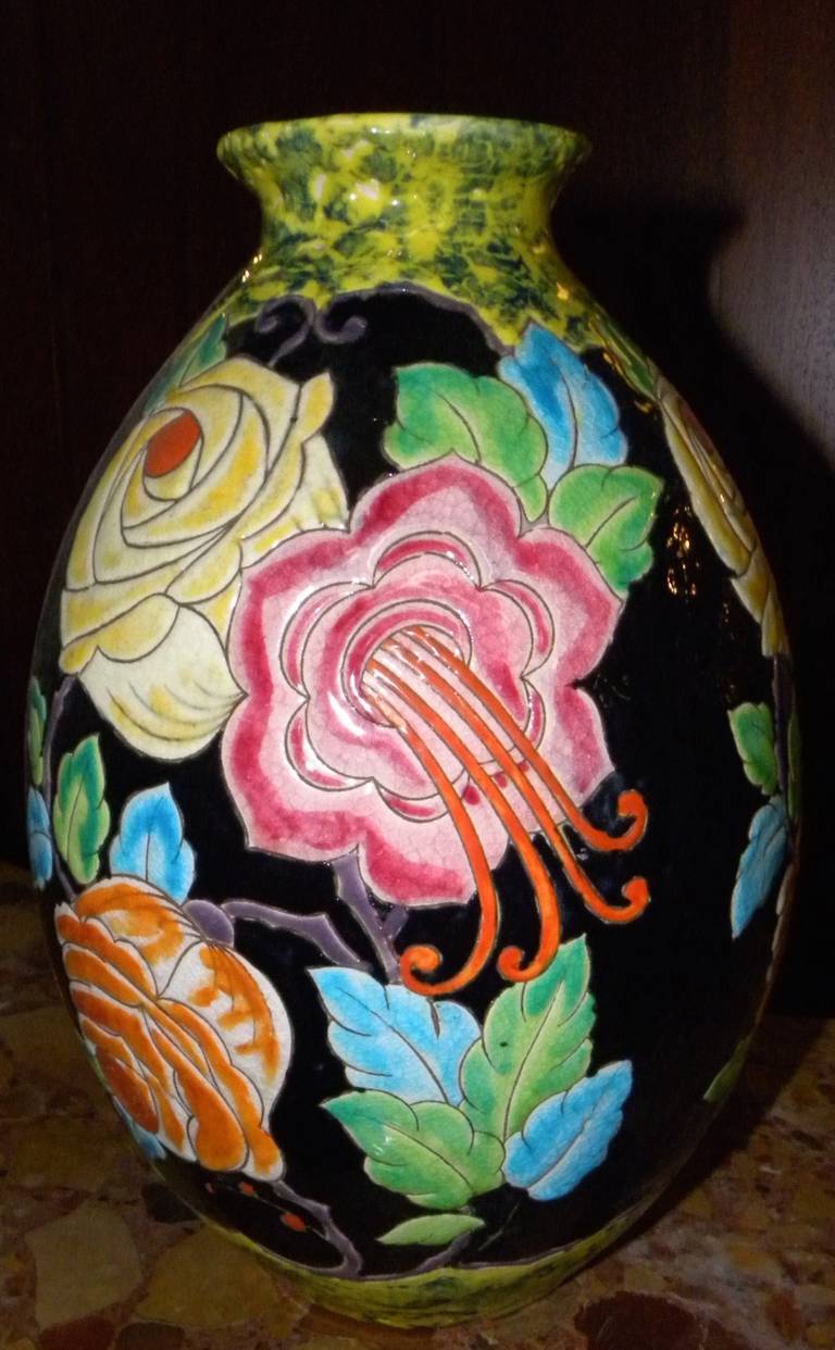Art Deco Unusual Boch Catteau Era Ceramic Vase
