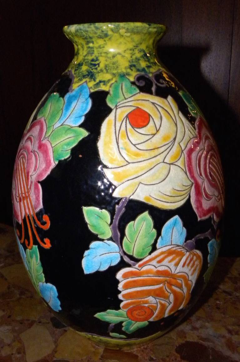 Unusual Boch Catteau Era Ceramic Vase In Excellent Condition In Oakland, CA